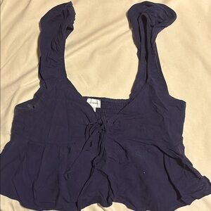 La Hearts Blue Sleeveless Ruffled Tie Front Blouse